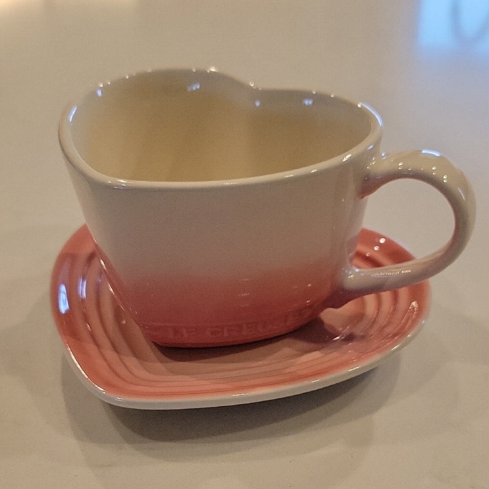 Le Creuset Gradient Powder Pink Heart Mug And Saucer Set